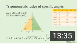equilateral triangle with altitude to find trigonometric ratios for 30 degrees